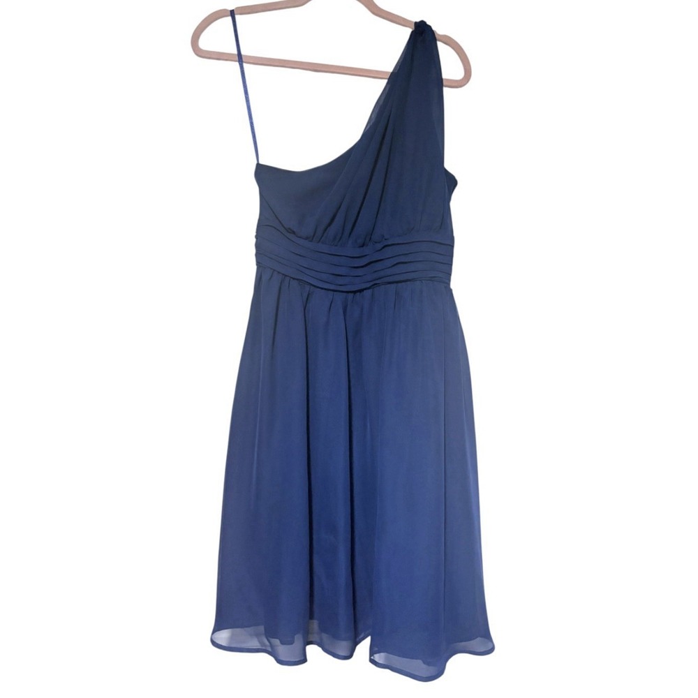 Tevelio One-Shoulder Navy Formal Knee Length Chiffon Empire Waist Dress Sz 8
